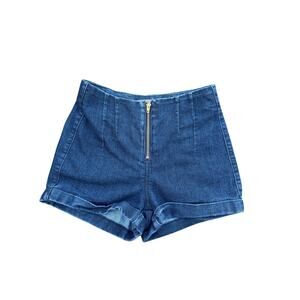 Boom Boom High Rise Denim Shorts Gold Front Zip Size 0
